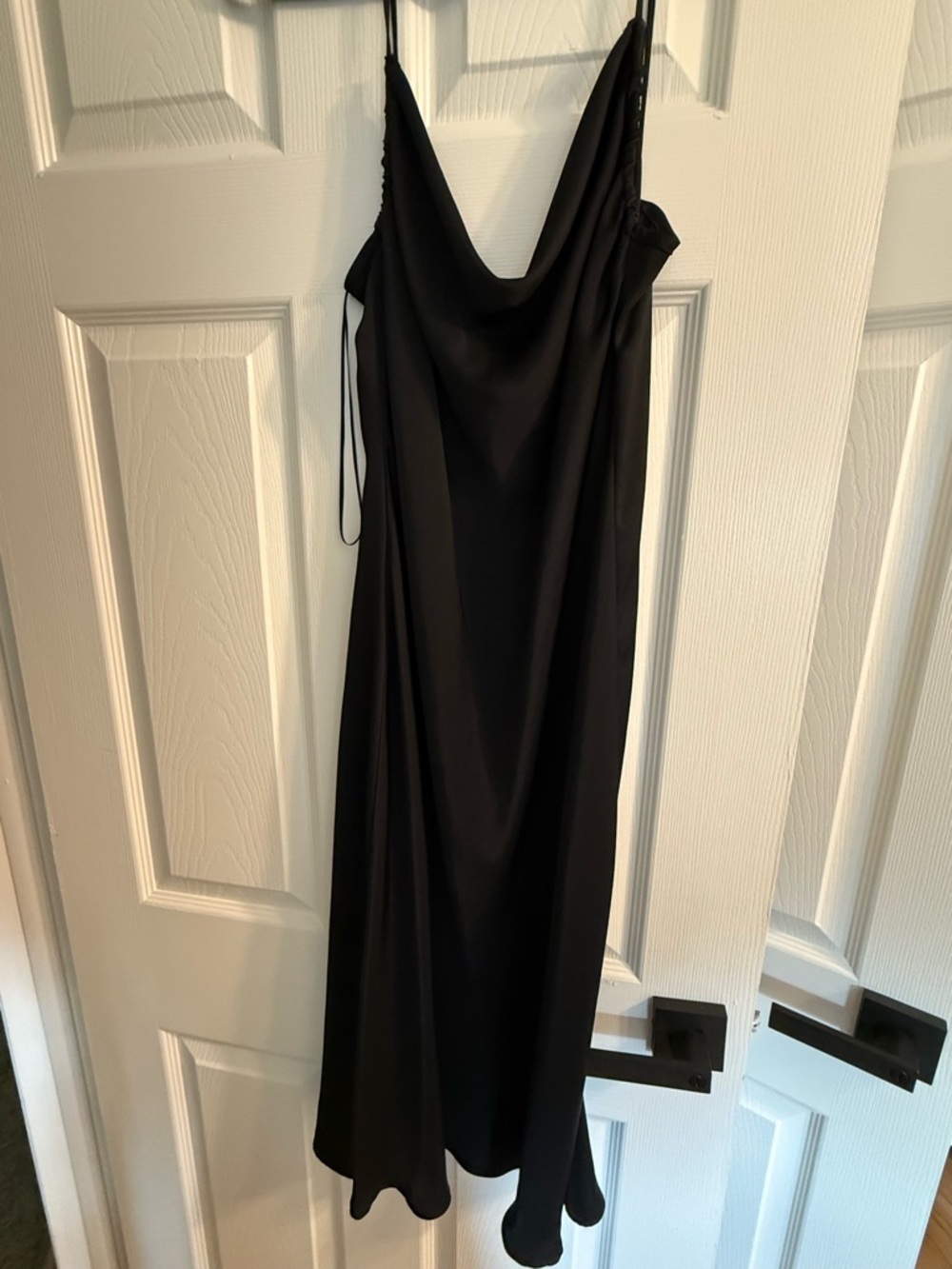 Zara Black Midi Slip Dress with Cowl Neck